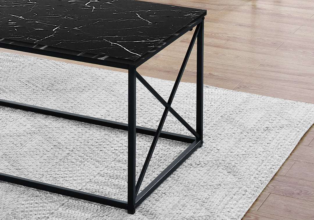 Set of Three 42" Black Metal and Wood Coffee Tables