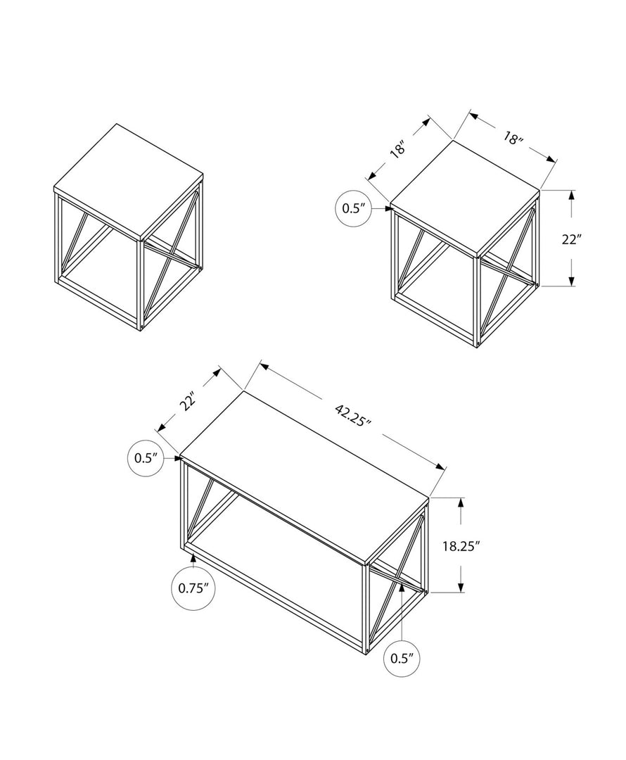 Set of Three 42" Black Metal and Wood Coffee Tables