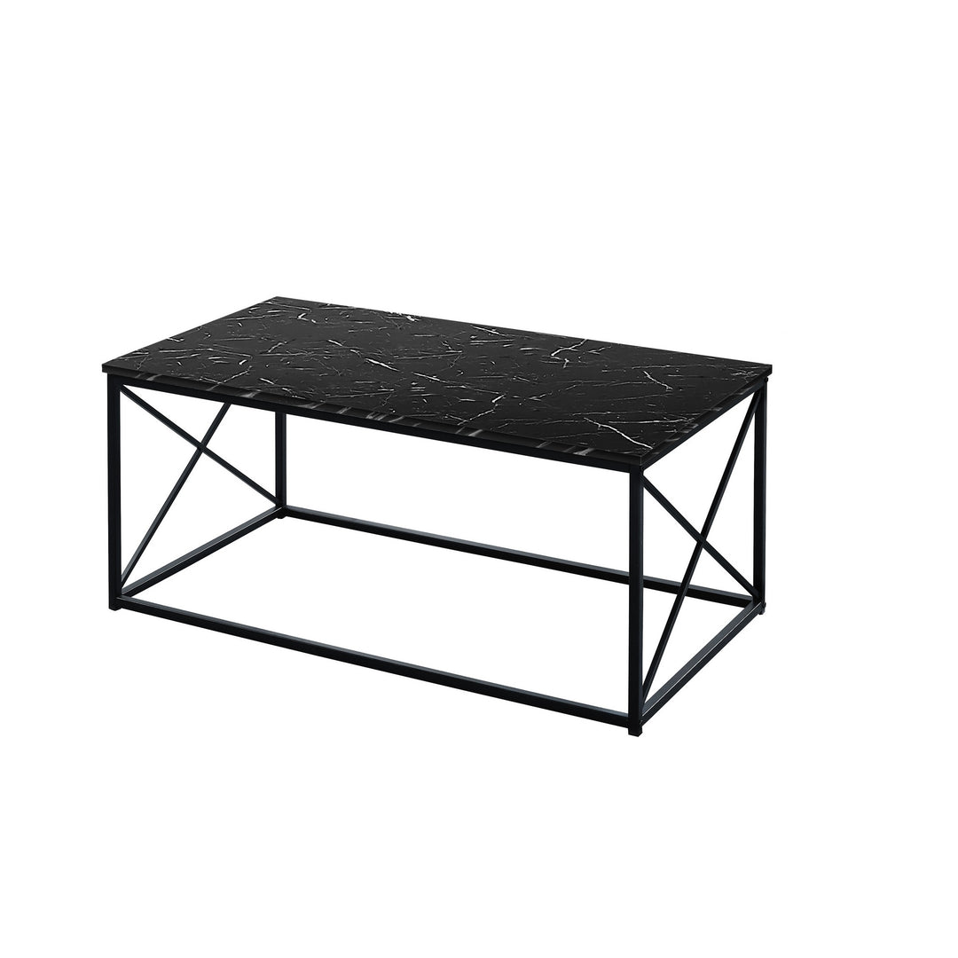 Set of Three 42" Black Metal and Wood Coffee Tables