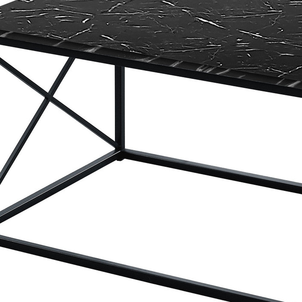 Set of Three 42" Black Metal and Wood Coffee Tables