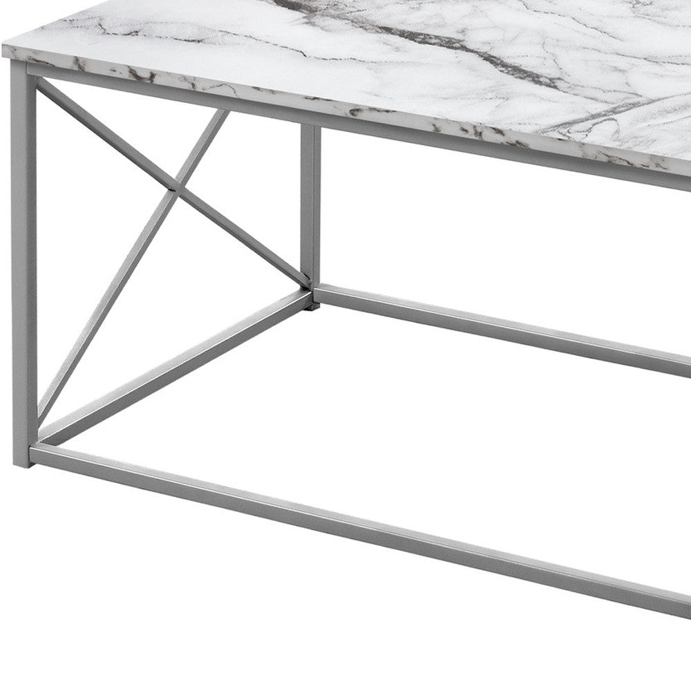 Set of Three 42" White Metal and Wood Coffee Tables