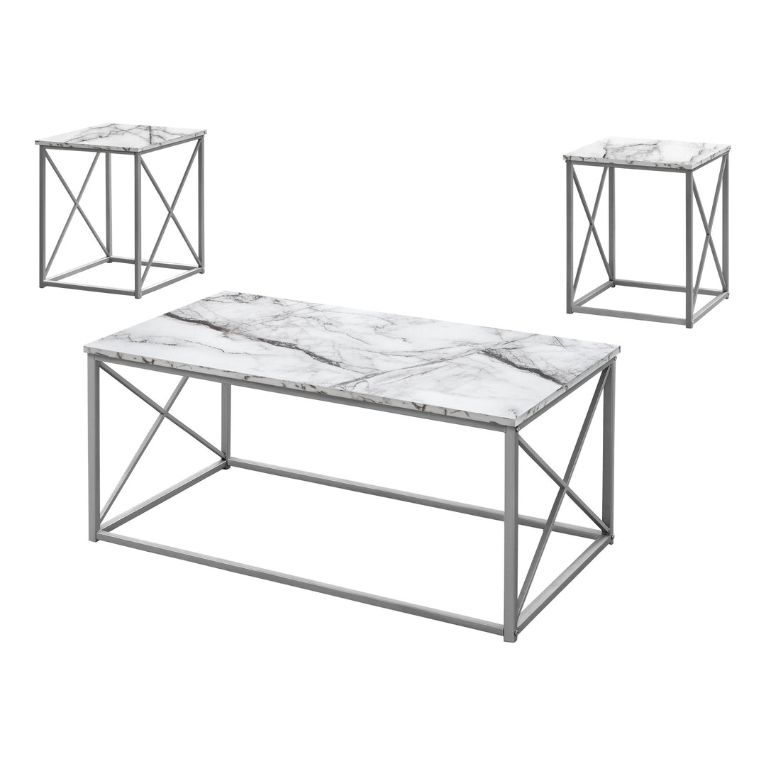 Set of Three 42" White Metal and Wood Coffee Tables