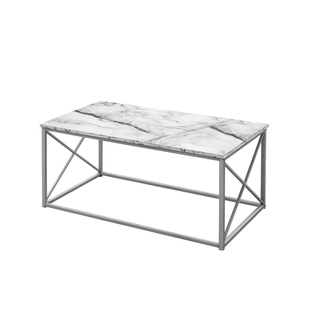 Set of Three 42" White Metal and Wood Coffee Tables