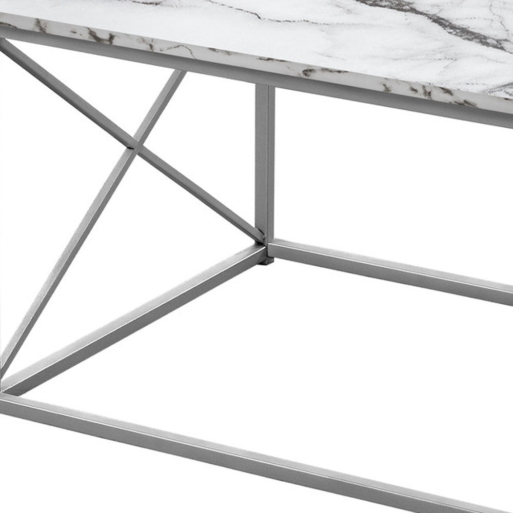 Set of Three 42" White Metal and Wood Coffee Tables