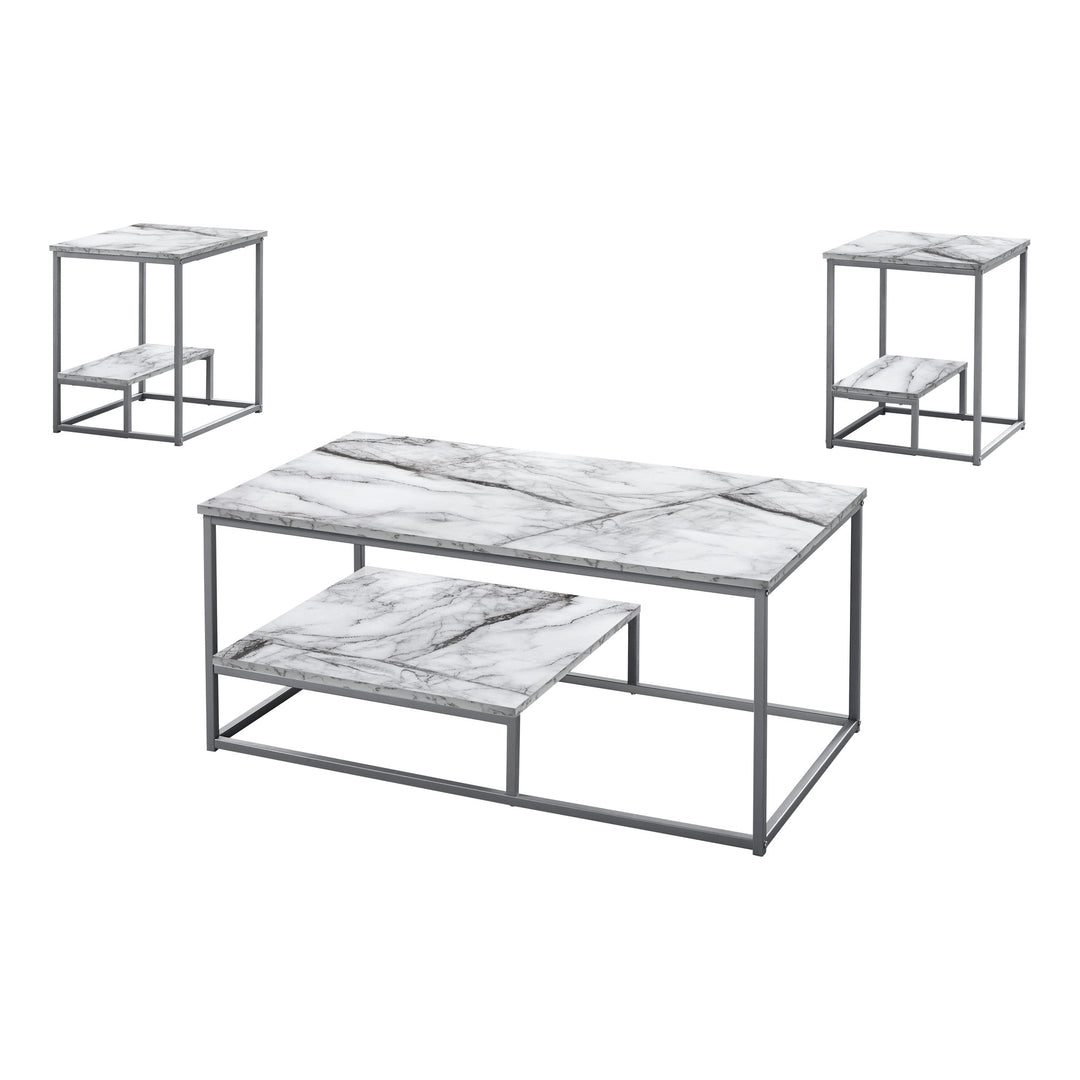 Set of Three 42" White Metal Coffee Tables with Shelf