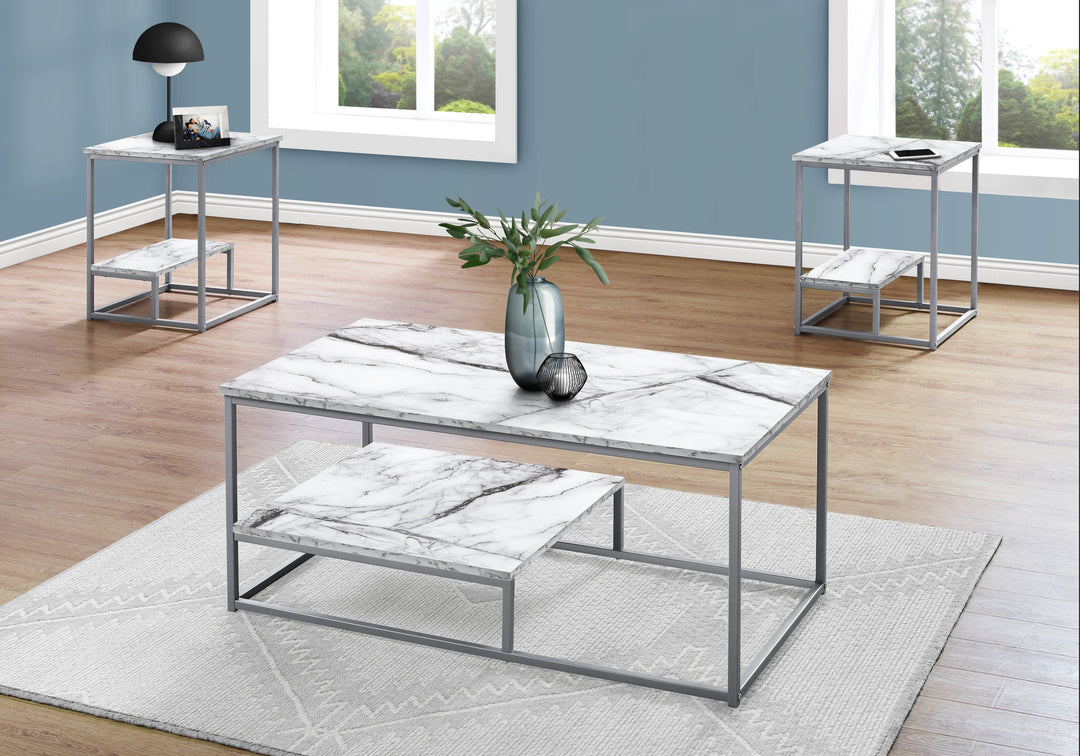 Set of Three 42" White Metal Coffee Tables with Shelf