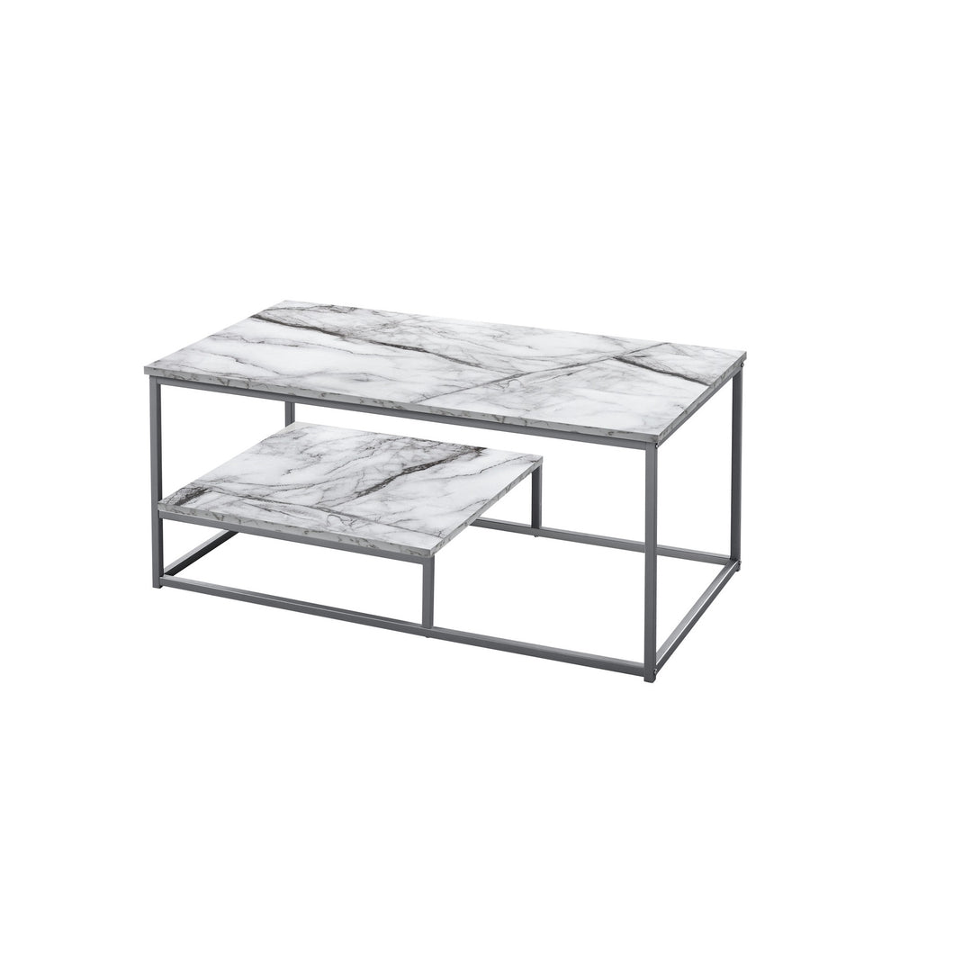 Set of Three 42" White Metal Coffee Tables with Shelf