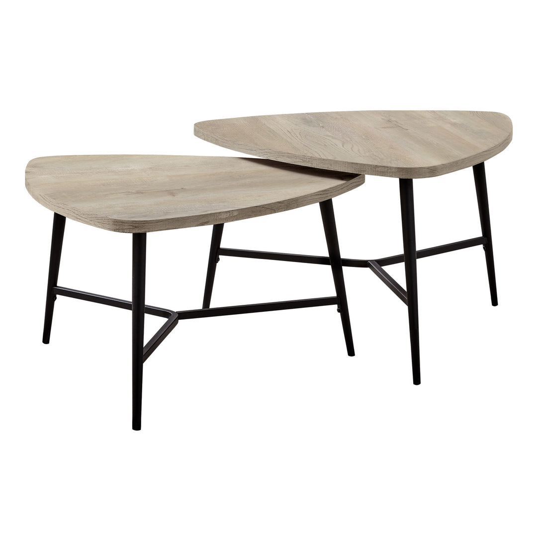 Set of Two 33" Taupe and Black Triangle Nested Coffee Tables