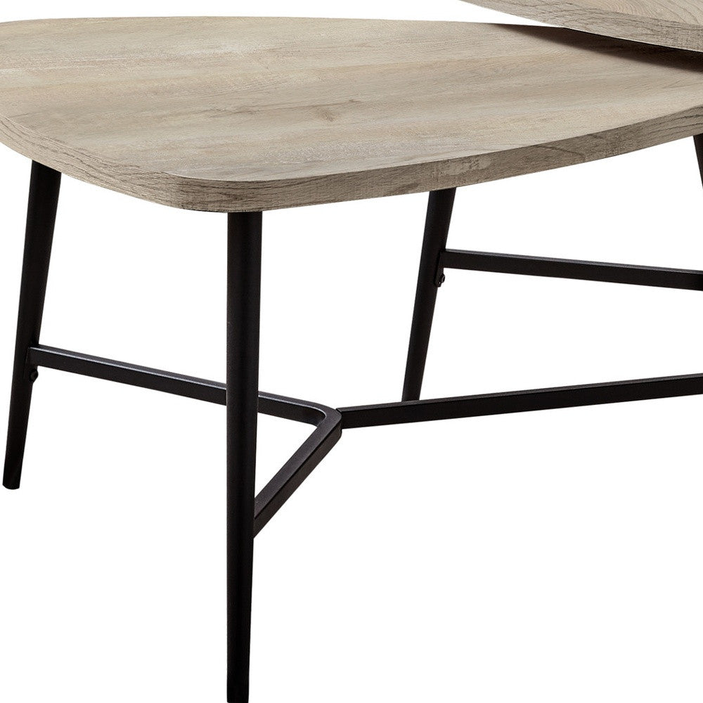 Set of Two 33" Taupe and Black Triangle Nested Coffee Tables