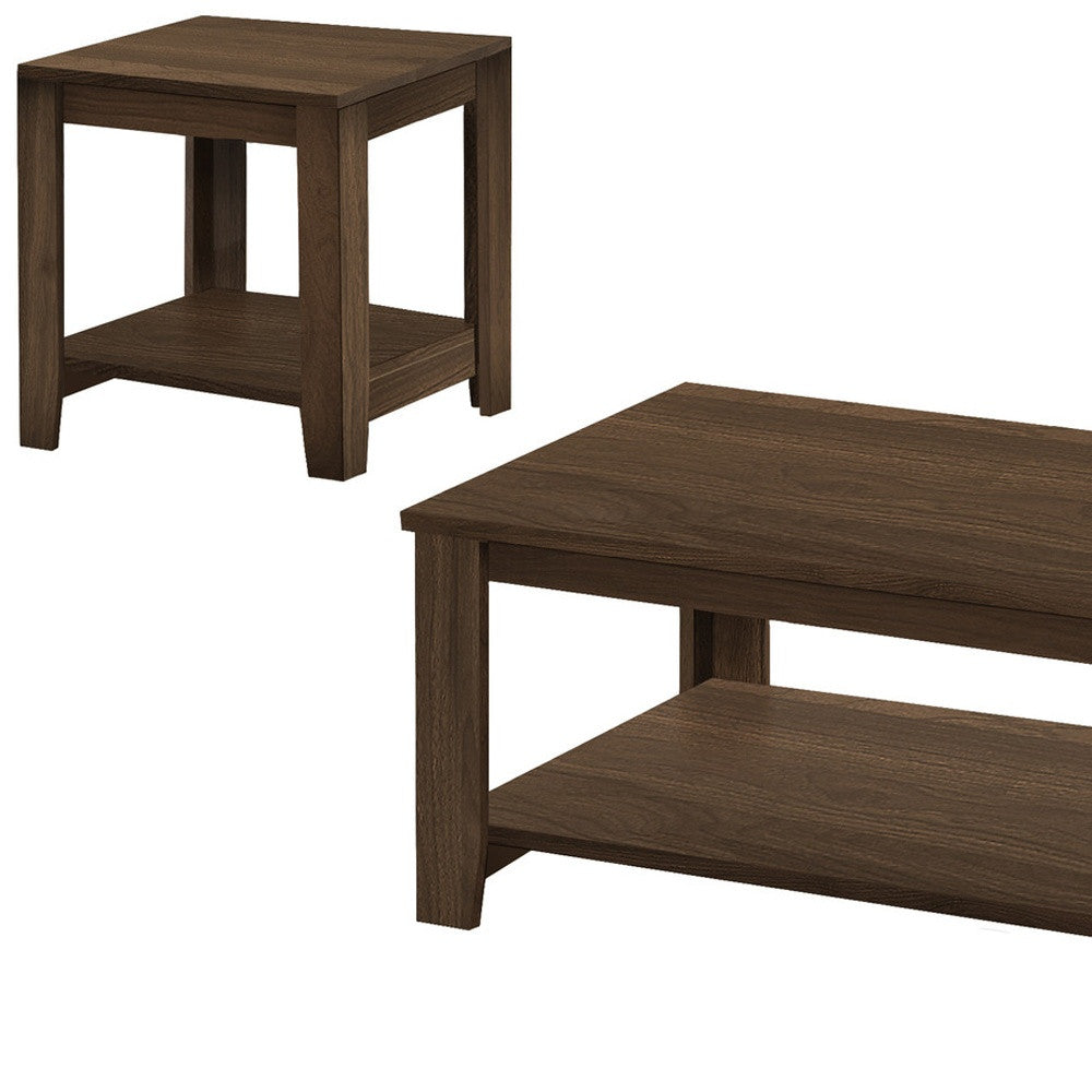 Set of Three 42-Inch Dark Brown Coffee Tables with Shelves