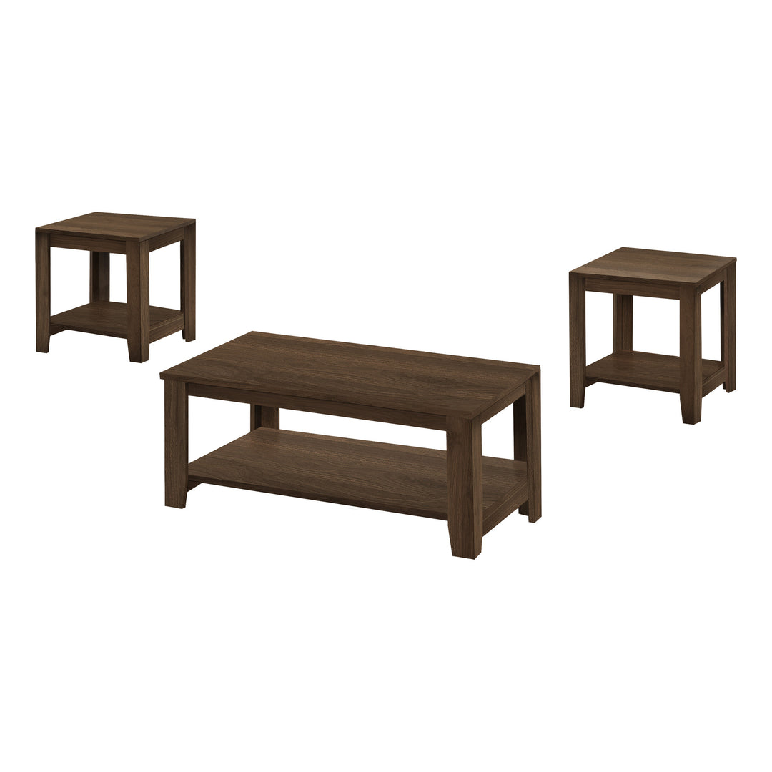 Set of Three 42-Inch Dark Brown Coffee Tables with Shelves