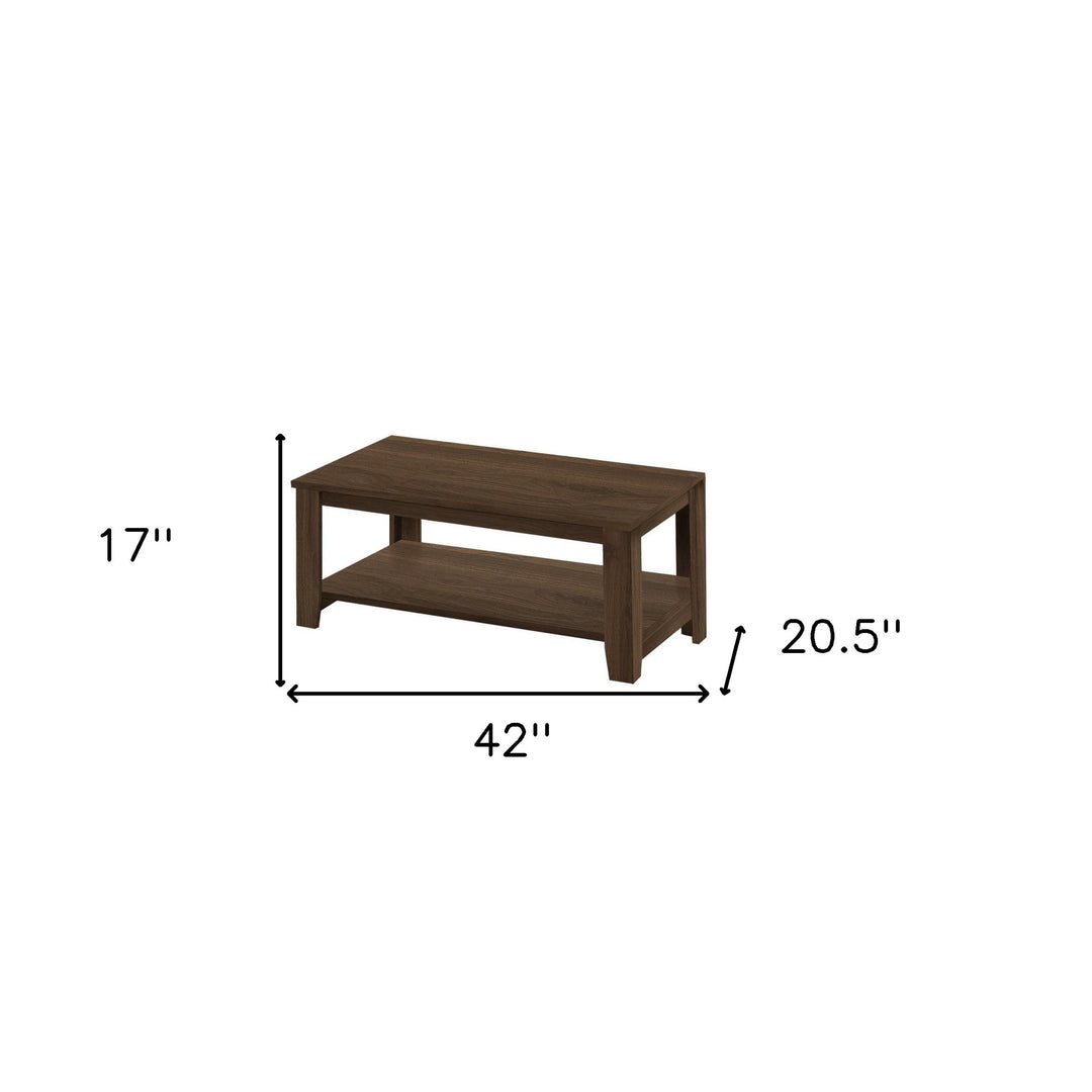 Set of Three 42-Inch Dark Brown Coffee Tables with Shelves