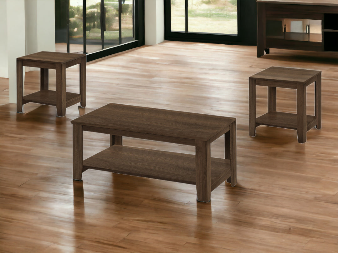 Set of Three 42-Inch Dark Brown Coffee Tables with Shelves