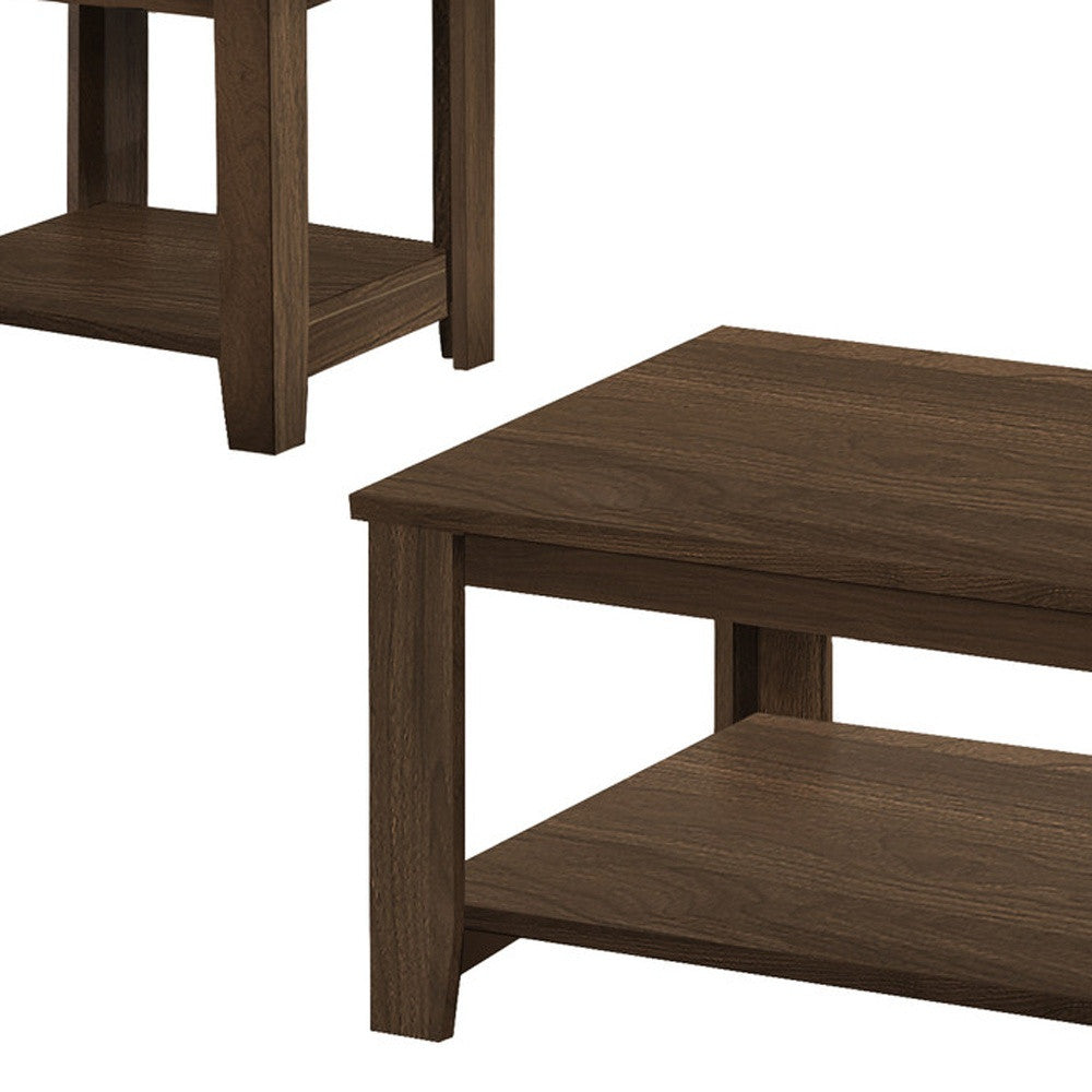 Set of Three 42-Inch Dark Brown Coffee Tables with Shelves