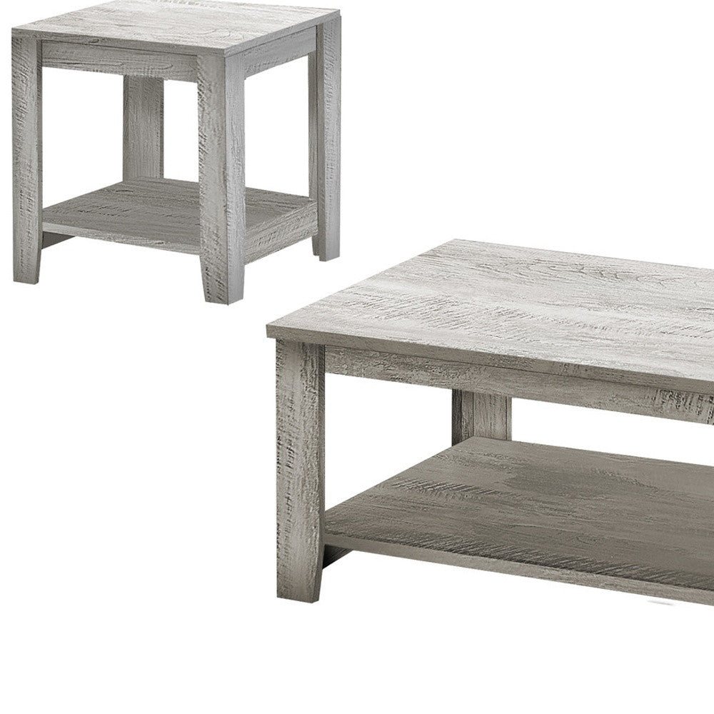 Set of Three 42-Inch Gray Coffee Tables with Shelves