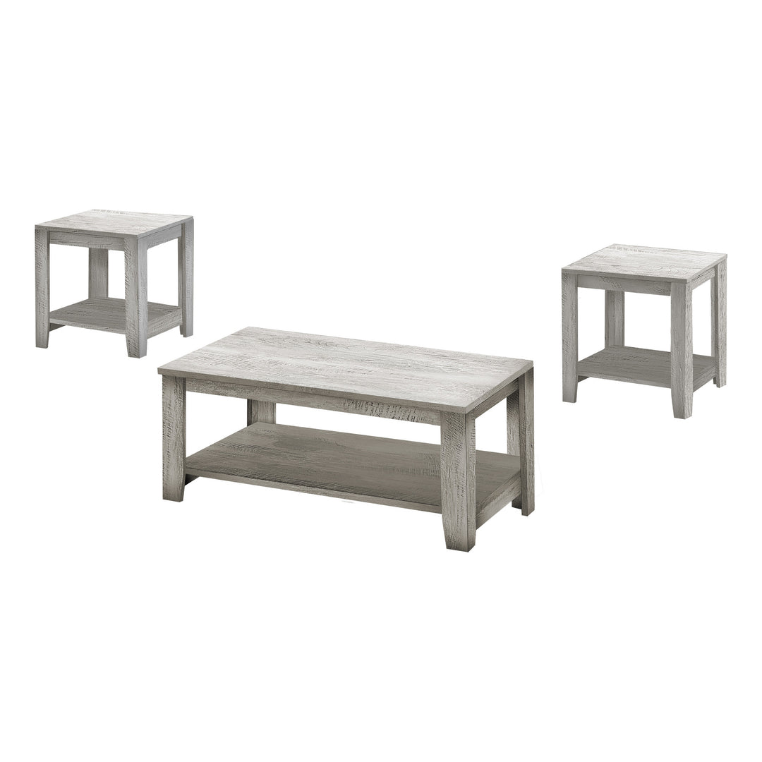 Set of Three 42-Inch Gray Coffee Tables with Shelves