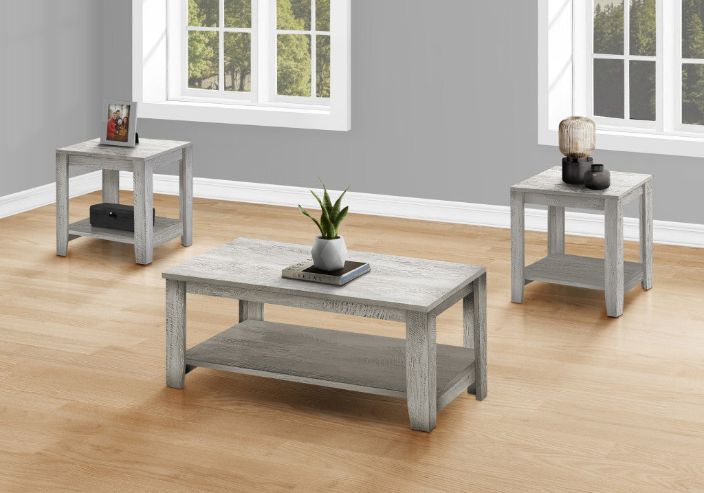 Set of Three 42-Inch Gray Coffee Tables with Shelves