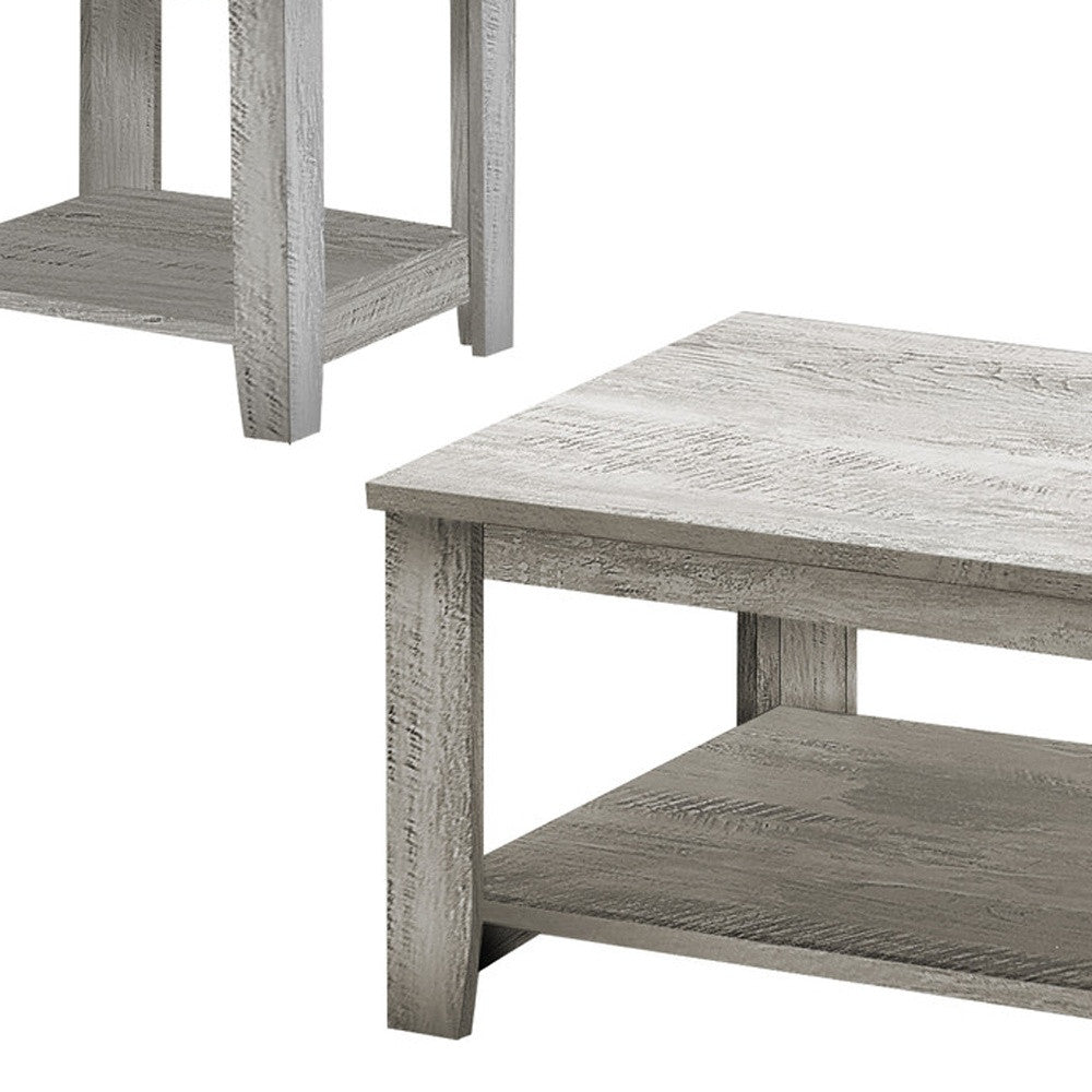 Set of Three 42-Inch Gray Coffee Tables with Shelves