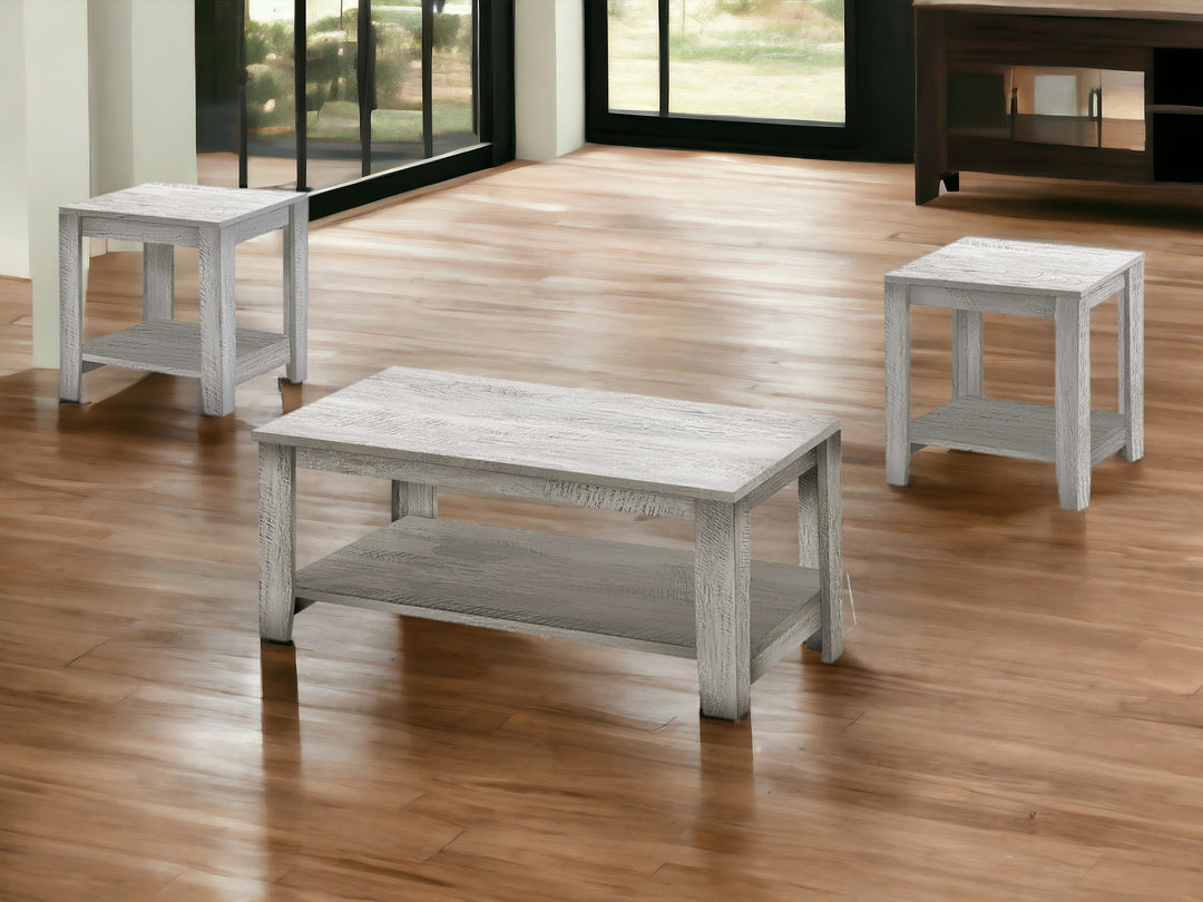 Set of Three 42-Inch Gray Coffee Tables with Shelves