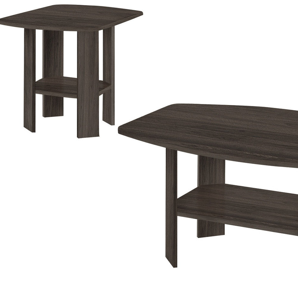 Set of Three 36-Inch Oak Coffee Tables with Shelves