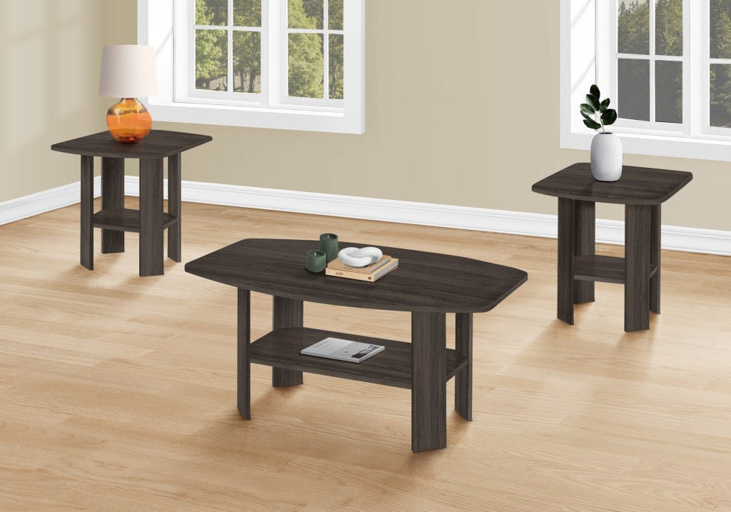 Set of Three 36-Inch Oak Coffee Tables with Shelves