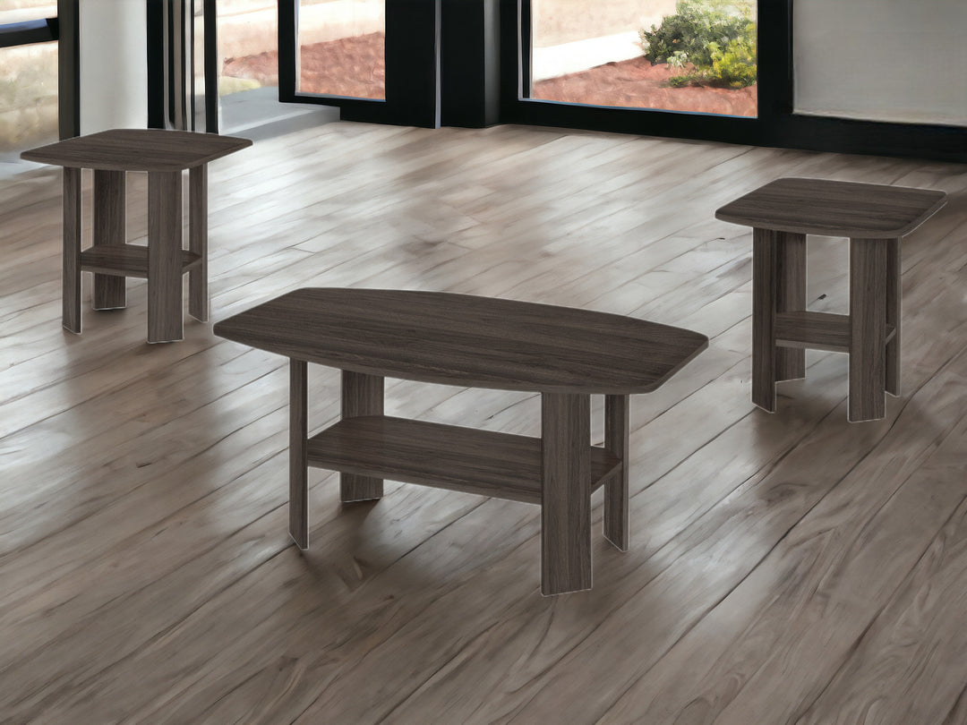 Set of Three 36-Inch Oak Coffee Tables with Shelves