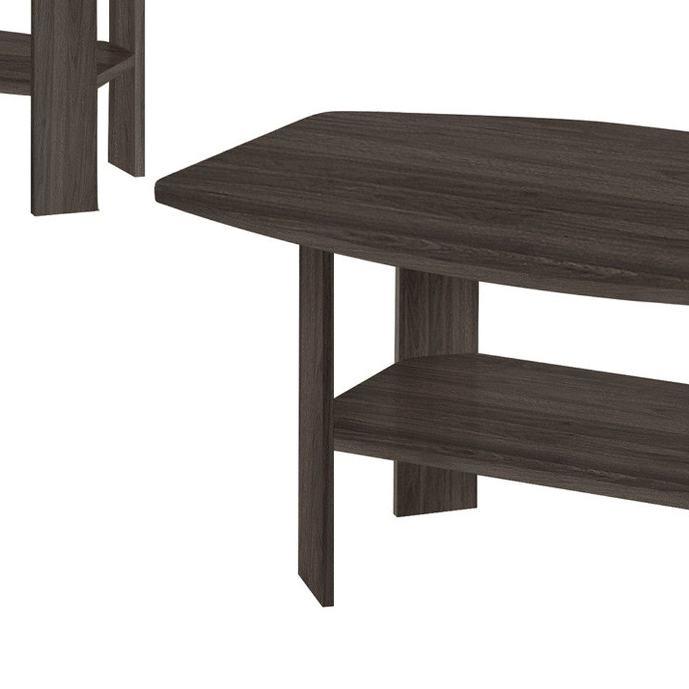 Set of Three 36-Inch Oak Coffee Tables with Shelves