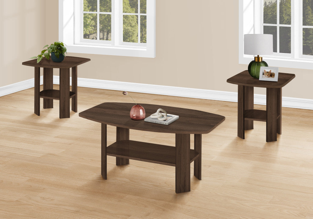 Set of Three 36-Inch Espresso Coffee Table with 3 Shelves