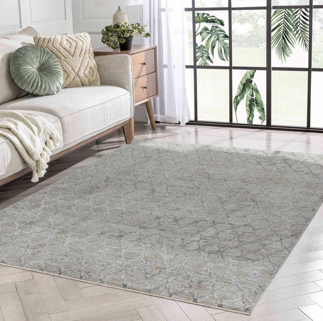 9' X 12' Beige Moroccan Stain Resistant Area Rug