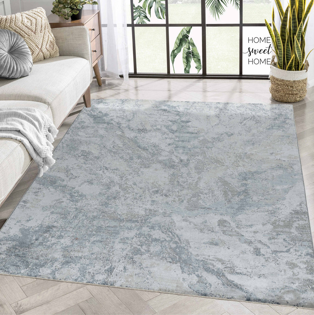 8' X 10' Blue Gray Abstract Power Loom Area Rug