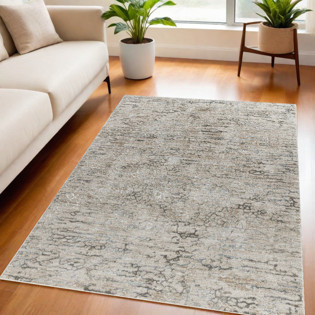 5' X 8' Beige Abstract Stain Resistant Area Rug