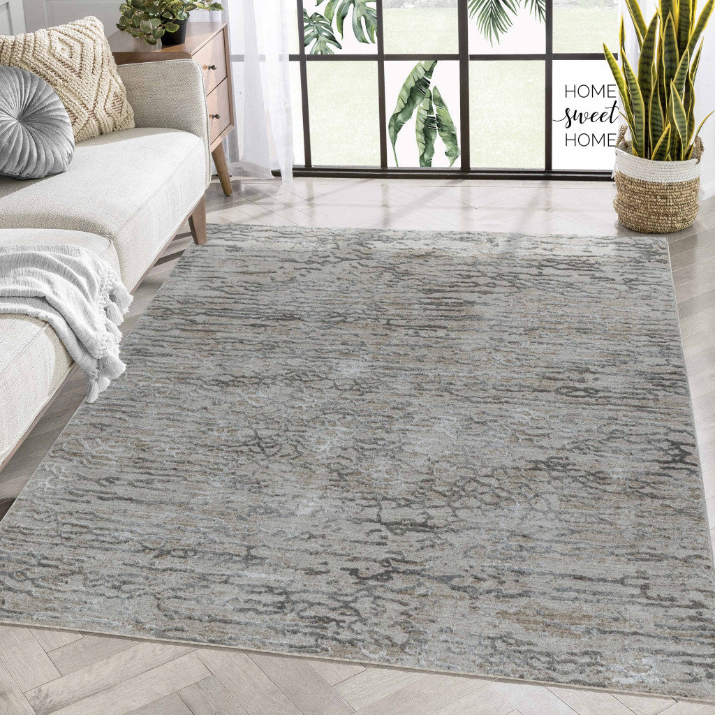 5' X 8' Beige Abstract Stain Resistant Area Rug