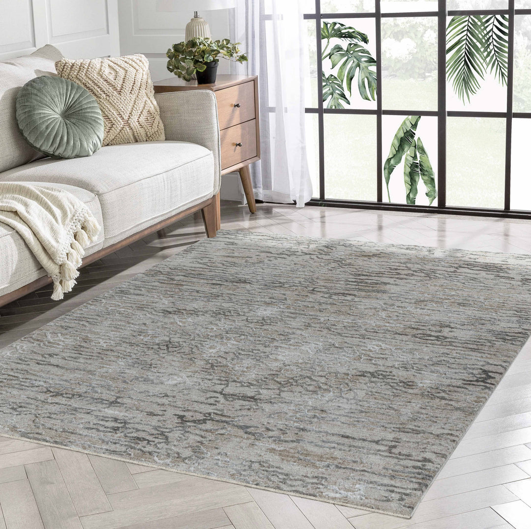 8' X 10' Beige Abstract Stain Resistant Area Rug