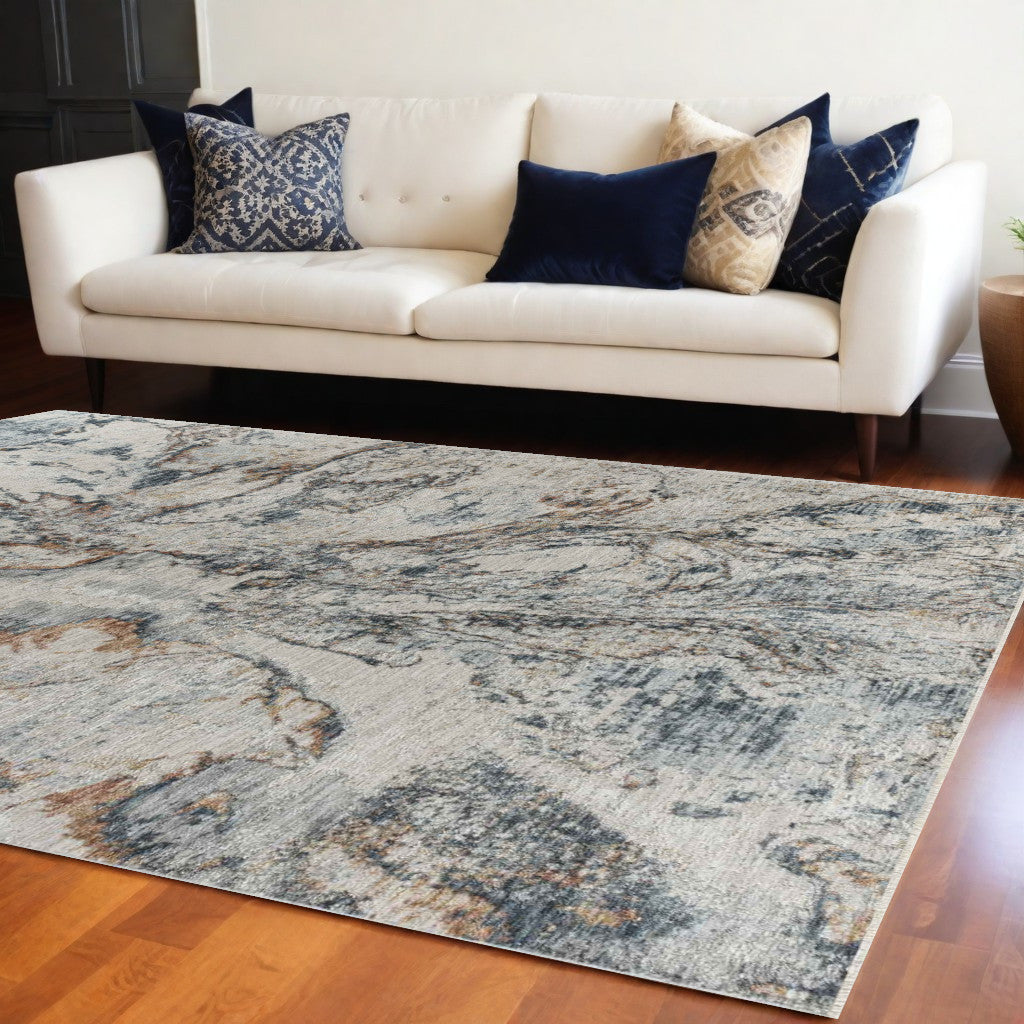 8' X 10' Beige Blue Abstract Power Loom Area Rug