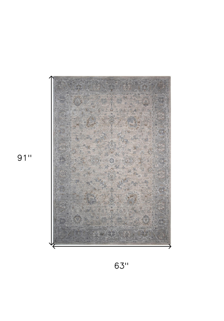 5' X 8' Cream Southwestern Power Loom Stain Resistant Area Rug