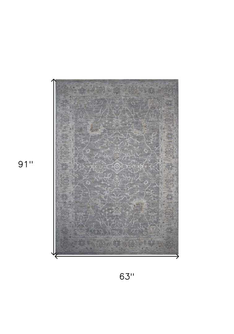 5' X 7' Blue Gray Southwestern Floral Area Rug