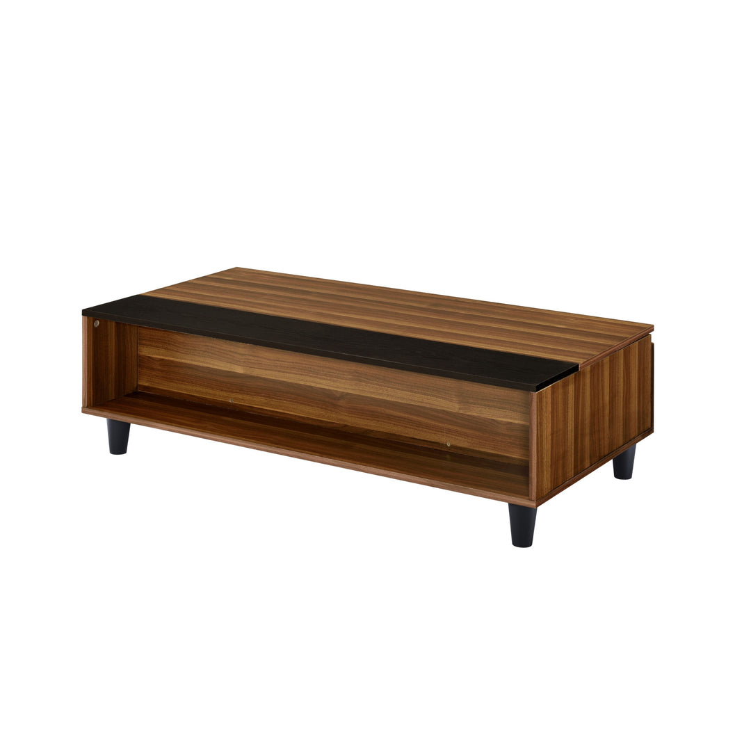 47" Brown and Black  Wood Lift Top Coffee Table With Shelf