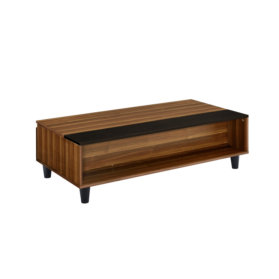 47" Brown and Black  Wood Lift Top Coffee Table With Shelf