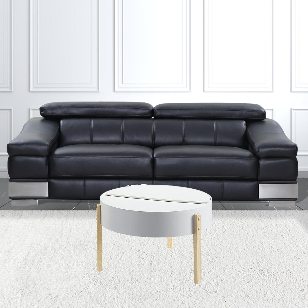 32-Inch Natural Brown and White Round Coffee Table with Hidden Storage