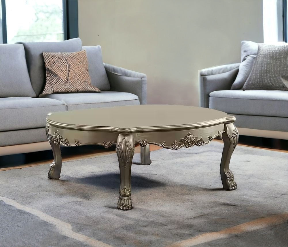 54-Inch Gold and Bone Rectangular Coffee Table with Queen Anne Legs