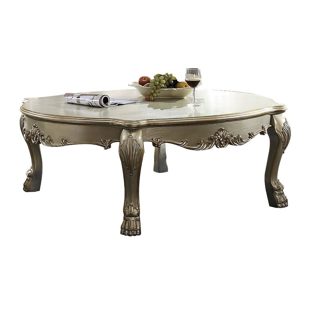 54-Inch Gold and Bone Rectangular Coffee Table with Queen Anne Legs