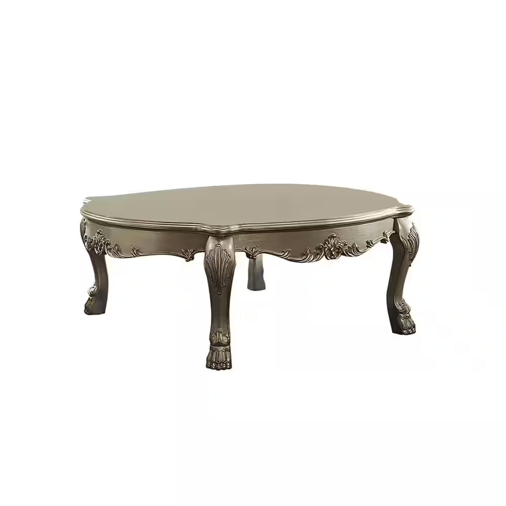 54-Inch Gold and Bone Rectangular Coffee Table with Queen Anne Legs