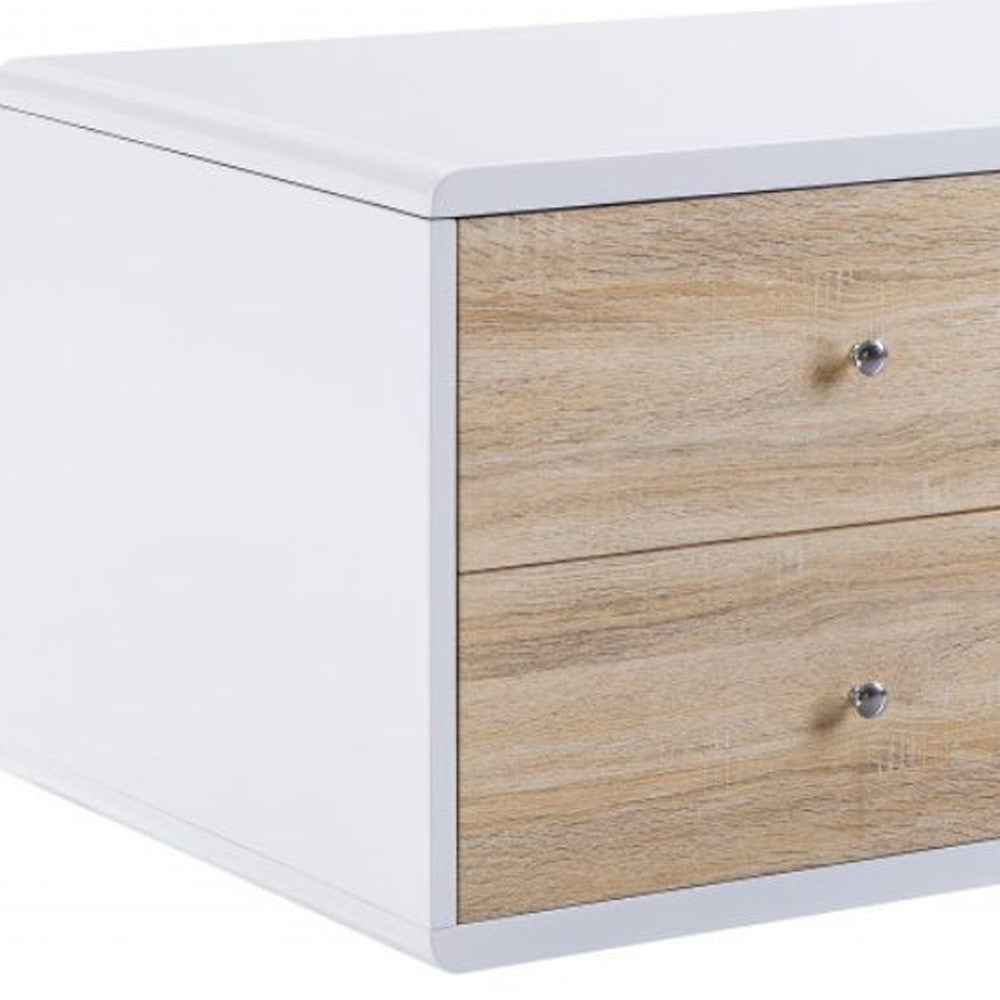 47-Inch White and Natural Coffee Table with Four Drawers and Expandable Surface