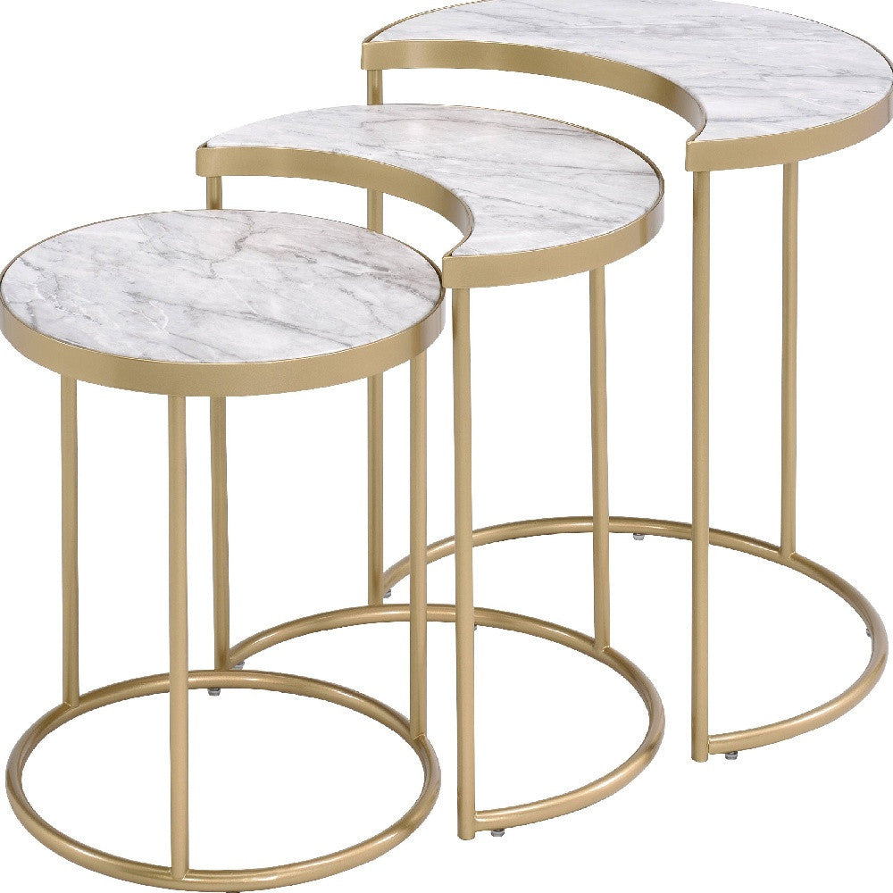 24-Inch Gray and Gold Nested Round Coffee Tables