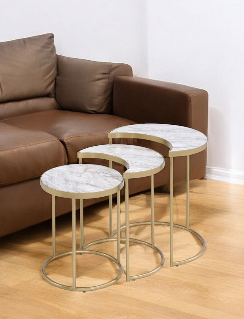 24-Inch Gray and Gold Nested Round Coffee Tables