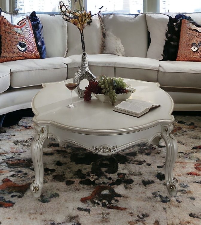 54-Inch Pearl Rectangular Coffee Table with Queen Anne Legs