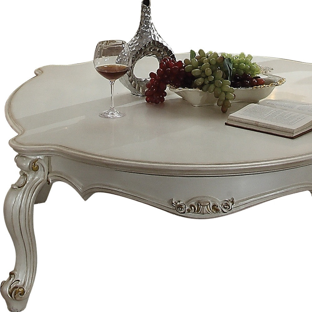 54-Inch Pearl Rectangular Coffee Table with Queen Anne Legs