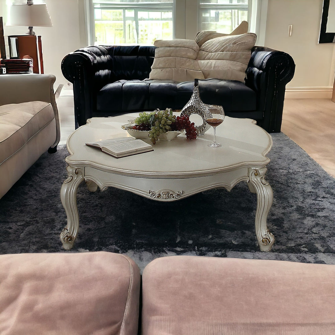 54-Inch Pearl Rectangular Coffee Table with Queen Anne Legs