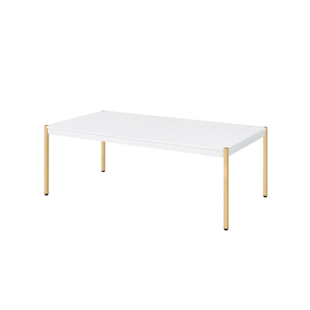 48-Inch White and Gold Rectangular Coffee Table