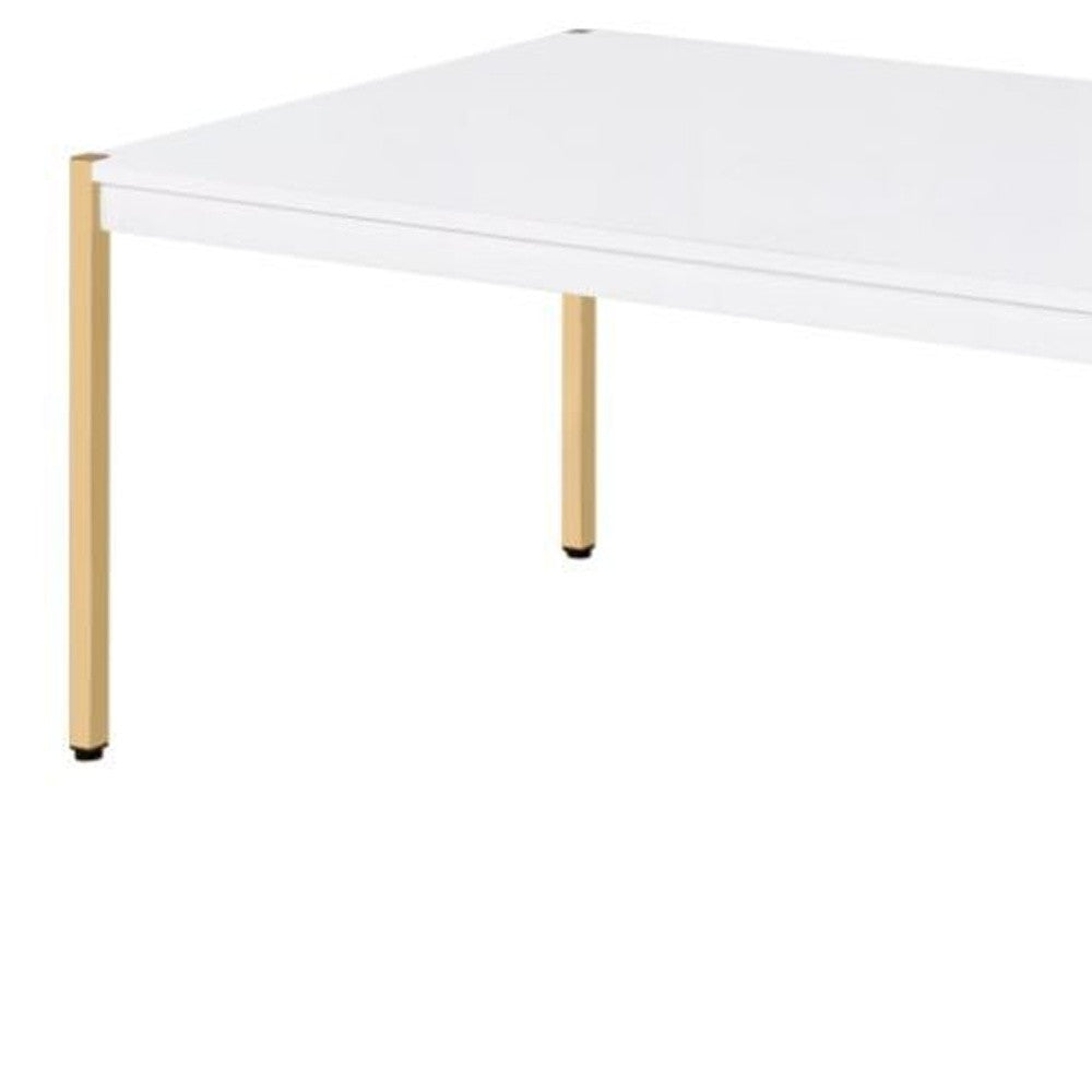 48-Inch White and Gold Rectangular Coffee Table